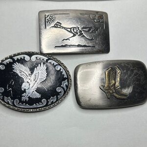 Silver and Black Western Belt Buckle Set
